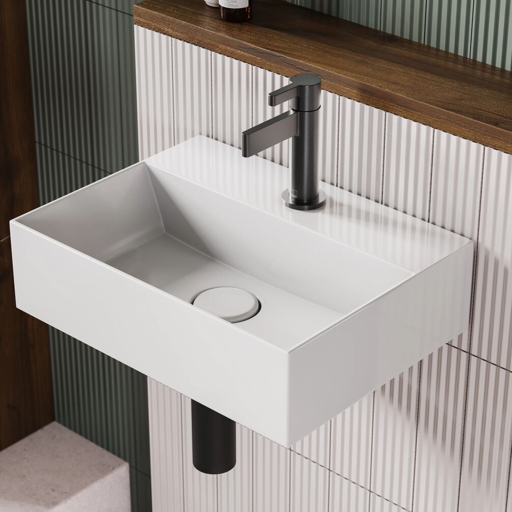 Zero 3 400mm x 300mm Gloss White Cloakroom Wall Hung Basin